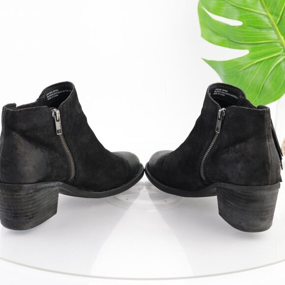 Born Womens Danni Boots Size 11 Black Suede Distress Fringe Booties Block Heels - Picture 6 of 13